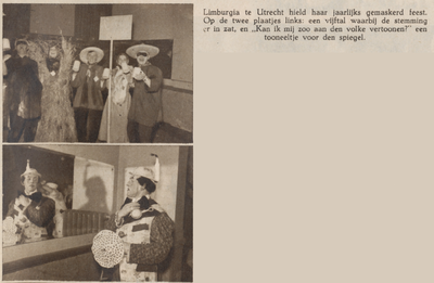 874767 Collage van 2 foto's betreffende het gemaskerd bal van de vereniging Limburgia, in het Gebouw voor Kunsten en ...